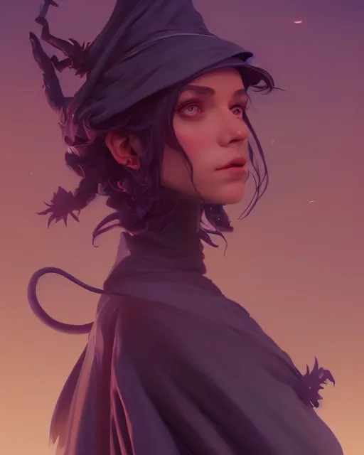 Image similar to highly detailed vfx portrait of a witch, unreal engine, greg rutkowski, loish, rhads, beeple, makoto shinkai and lois van baarle, ilya kuvshinov, rossdraws, tom bagshaw, alphonse mucha, global illumination, detailed and intricate environment