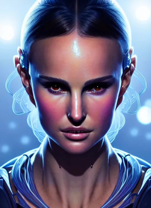 Image similar to portrait of apex legends natalie portman, intricate, elegant, glowing lights, highly detailed, digital painting, artstation, glamor pose, concept art, smooth, sharp focus, illustration, art by artgerm and greg rutkowski, artey freytag