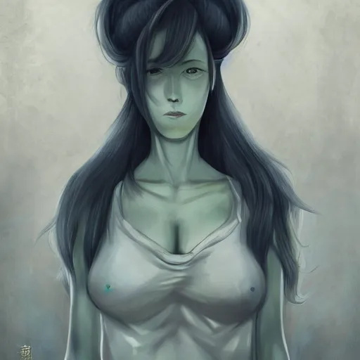 Prompt: portrait of Cthulu depicted as a woman, by Ryohei Fuke, Huke, by Nagasawa Rosetsu, personification, featured on pixiv, dystopian, digital painting, cold hue's