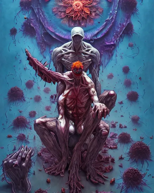 Image similar to the platonic ideal of flowers, rotting, insects and praying of cletus kasady carnage thanos davinci dementor chtulu mandala ponyo doctor manhattan the witcher, fantasy, ego death, decay, dmt, psilocybin, concept art by randy vargas and greg rutkowski and zdzisław beksinski