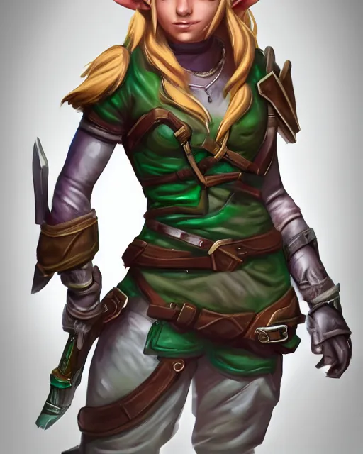 Image similar to female link, full body portrait, highly detailed, trending on artstation, intricate