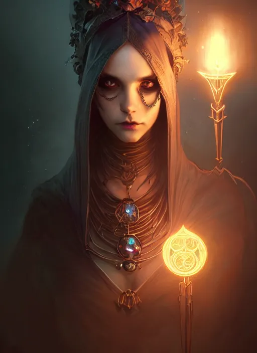 Image similar to Necromancer Sorceress, fantasy magic, undercut hairstyle, dark light night, intricate, elegant, sharp focus, illustration, highly detailed, digital painting, concept art, matte, art by WLOP and Artgerm and Greg Rutkowski and Alphonse Mucha, masterpiece