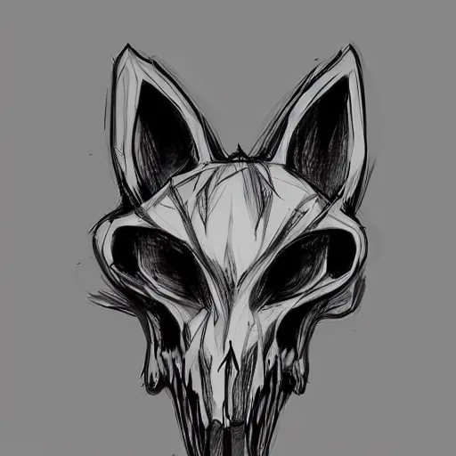 Prompt: a fox skull that contains a potion, stoppered. digital ink sketch. prop design. # digitalsketch # monochrome # sketch # ink # characterdesign # dndcharacter # charactersketch # characterconcept # conceptart