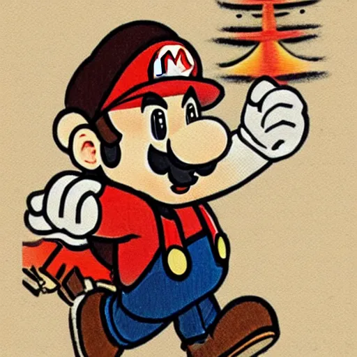 Prompt: mario depicted as an edo - era illustration