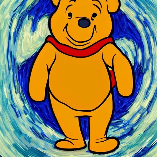 Prompt: Gigantic Titan Winnie the pooh, artstation, painting in style of Vincent van Gogh