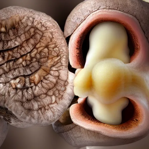 Image similar to a mushroom coated in layers of overlapping teeth