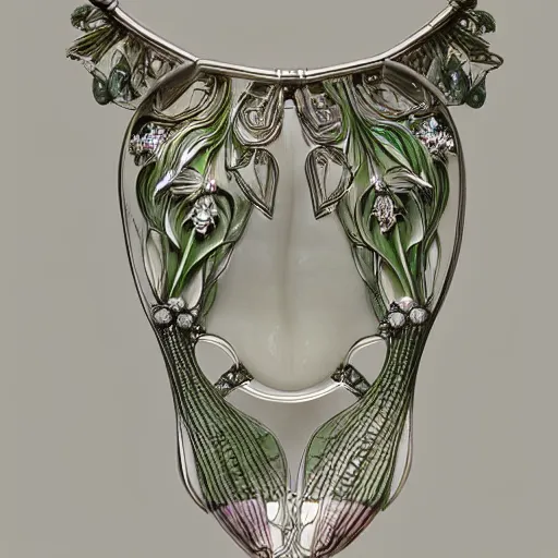 Image similar to hyperrealistic botanical artnouveau construction rene lalique jewelry