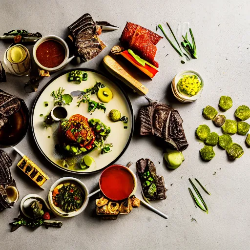 Prompt: food photography of a plate of insects, food styling, gourmet, fancy restaurant, professional plating, studio lighting