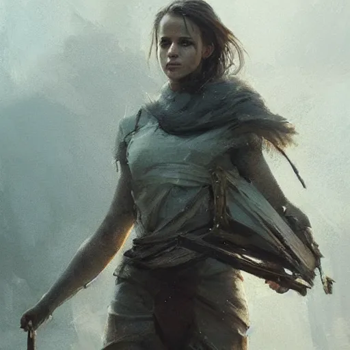 Image similar to a highly detailed epic cinematic concept art CG render digital painting artwork: Alicia Vikander. By Greg Rutkowski, Ilya Kuvshinov, WLOP, Stanley Artgerm Lau, Ruan Jia and Fenghua Zhong, trending on ArtStation, subtle muted cinematic colors, made in Maya, Blender and Photoshop, octane render, excellent composition, cinematic atmosphere, dynamic dramatic cinematic lighting, precise correct anatomy, aesthetic, very inspirational, arthouse