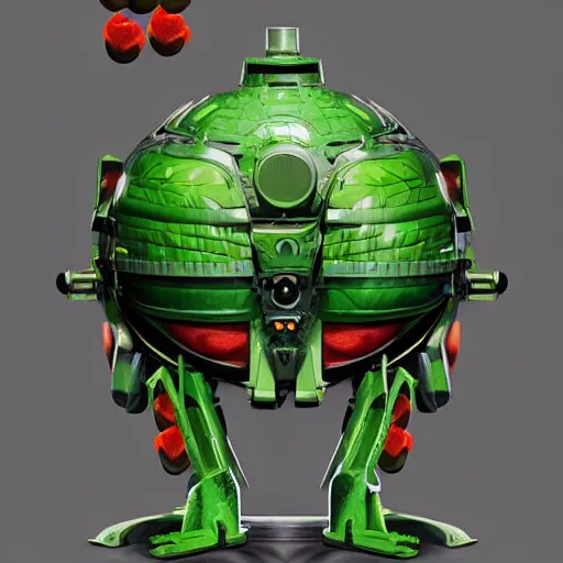 Prompt: Very very very very highly detailed sci-fi Watermelon military machine. Realistic Concept digital art in style of Hiromasa Ogura Gost in the shell, more watermelon a bit less military machine, epic dimensional light