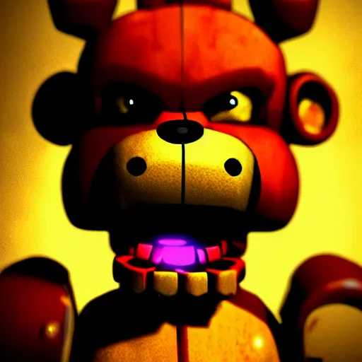 Image similar to portrait, freddy fazbear, FNAF, game screenshot, dramatic lighting, blood, cinematic, fog, establishing shot, action shot, dynamic pose