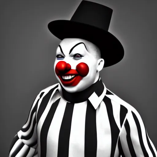 Prompt: a monochrome clown, 3d model, realistic lighting, dynamic reflections