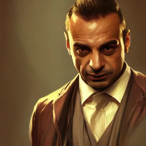 Image similar to portrait of Michael Mando as Saul Goodman, elegant, intricate, headshot, highly detailed, digital painting, artstation, concept art, sharp focus, illustration, art by artgerm and greg rutkowski and alphonse mucha