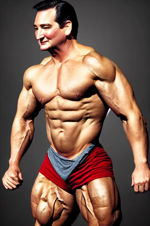 Prompt: muscular ted cruz, 8 k, award winning photograph, portrait, detailed face, highly - detailed, body builder