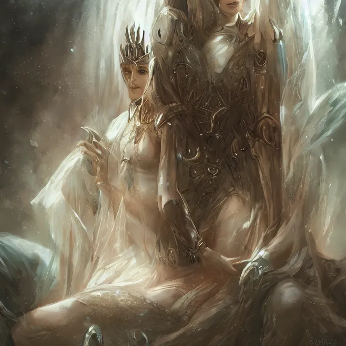 Prompt: cruel elvish empress in her throne, fantasy, d & d, digital painting, art station, by wlop