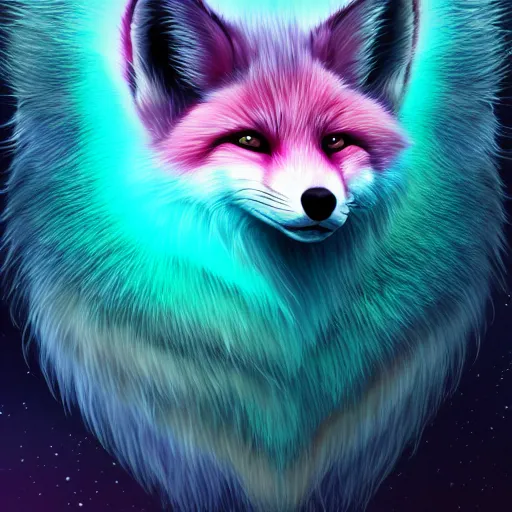 Prompt: digital cyan and white fox, retrowave palette, digital world, highly detailed, electric breeze, anatomically correct vulpine, synth feel, fluffy face, ear floof, flowing fur, super realism, accurate animal imagery, 4 k digital art