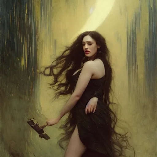 Image similar to kat dennings by gaston bussiere, bayard wu, greg rutkowski, giger, maxim verehin, greg rutkowski, masterpiece, sharp focus, cinematic lightning