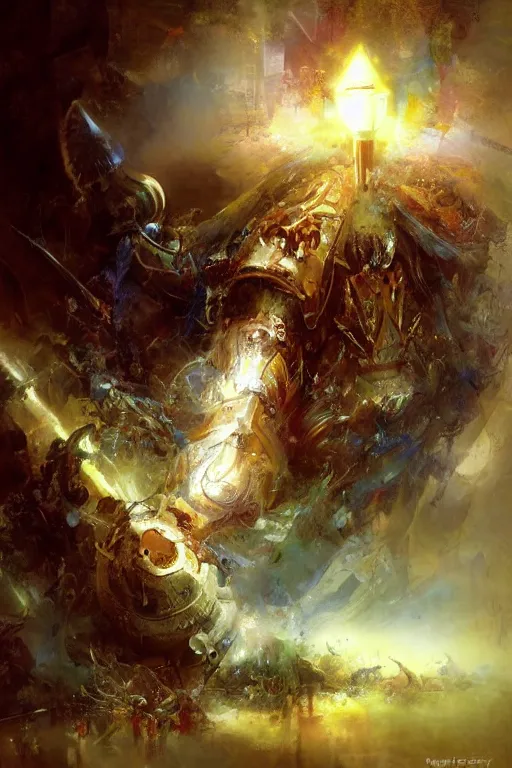 Prompt: the emperor of mankind is the light and the way, and all his actions are for the benefit of mankind, which is his people., by ryohei hase, by john berkey, by jakub rozalski, by john martin