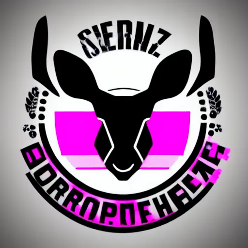 Image similar to logo for corporation that involves deer head, symmetrical, retro pink synthwave style, retro sci fi