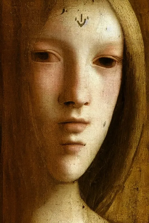 Image similar to a close - up portrait of a cyberpunk cyborg girl, by leonardo davinci, rule of thirds