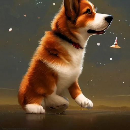 Prompt: a cute corgi puppy floating in outer space, hyperrealistic, lifelike, beautiful, extremely detailed digital illustration, concept art, greg rutkowski, artgerm, moebius, simon stalenhag, ruan jia, makoto shinkai, trending on artstation, masterpiece, award - winning, 8 k