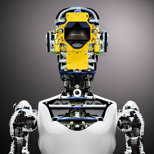 Prompt: symmetry portrait of a hybrid robot eagle floral horizon zer sitting on the shoulder of an humanoid robot