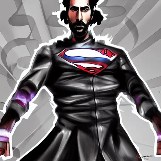 Prompt: serj tankian dressed as a super hero, dynamic pose, digital art,