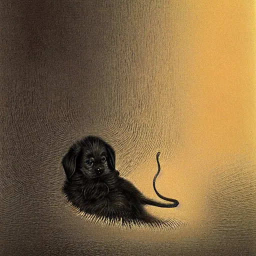 Prompt: 2 week old puppy by zdzislaw beksinski and junji ito