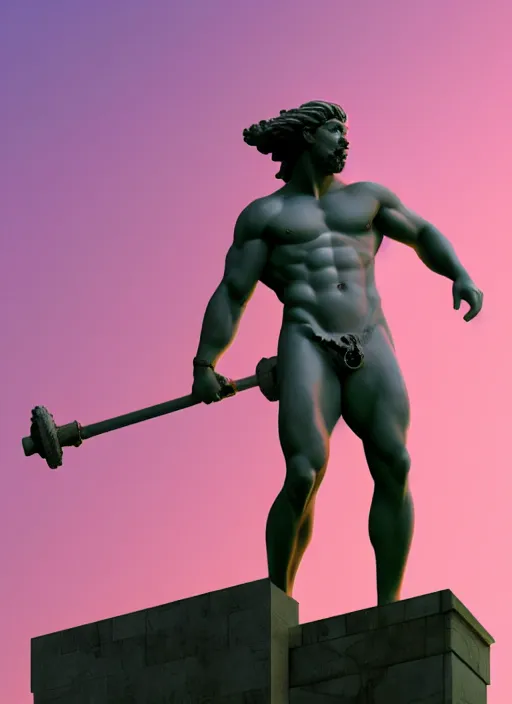 Image similar to statue of hercules, beeple, vaporwave, retrowave, pinterest, trending on artstation