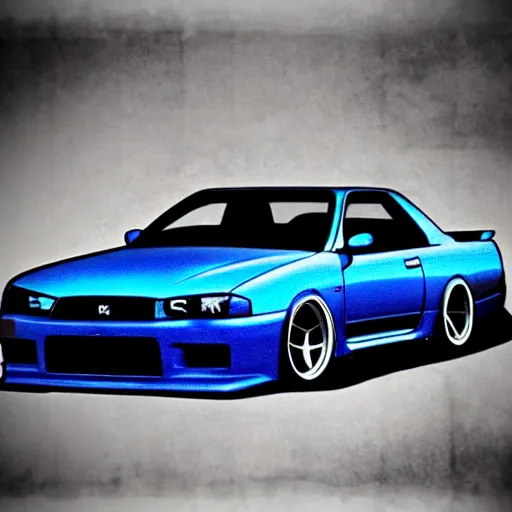 Image similar to artistic illustration of a bayside blue nissan skyline r 3 4 z tune