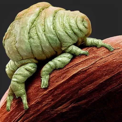 Prompt: a tardigrade that has the texture of a baked potato