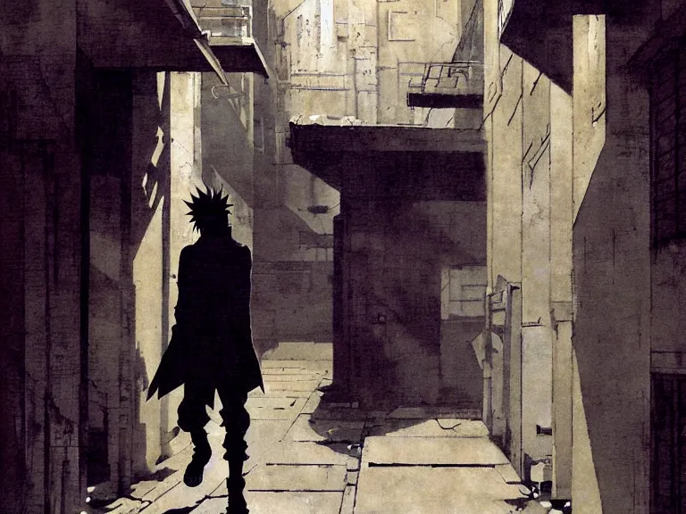 Prompt: naruto in an alley by mead schaeffer