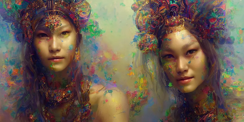 Image similar to Psychedelic portrait of a smiling Goddess by Stanley Artgerm Lau, Ruan Jia and Fenghua Zhong