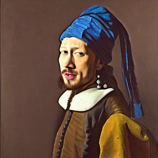 Image similar to markiplier portrait as het meisje met de parel, by johannes vermeer, oil painting, traditional art, detailed, histroical