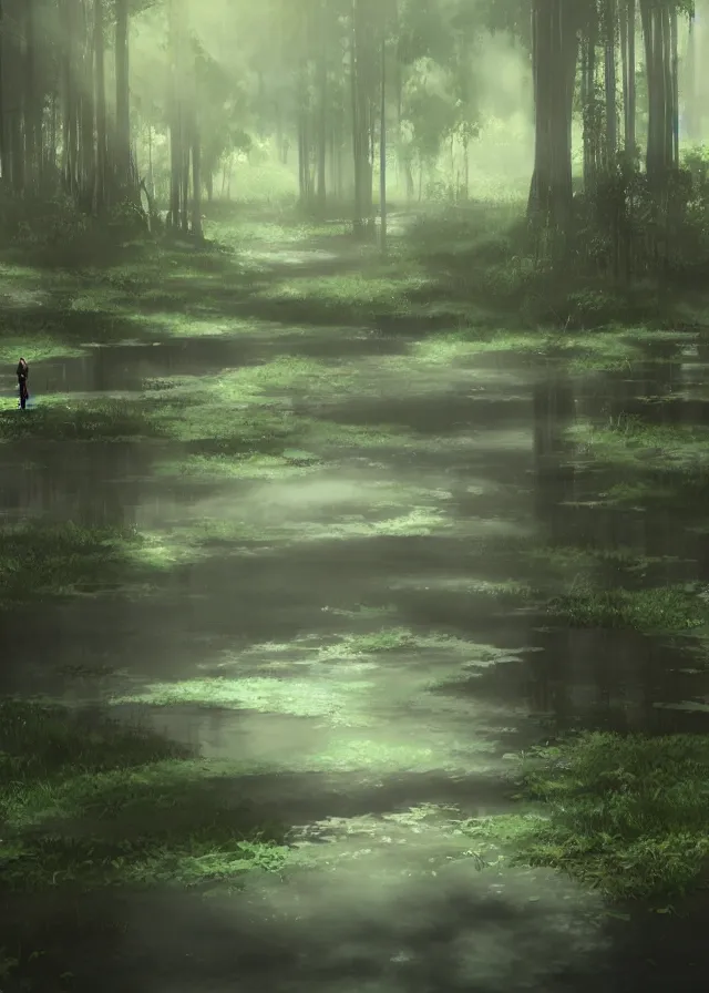 Prompt: dark swamp, makoto shinkai