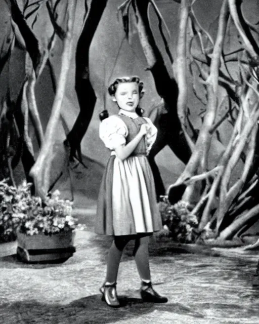 Prompt: Young Milla Jovovich as Dorothy in The Wizard of Oz, Movie 1939, Studio still