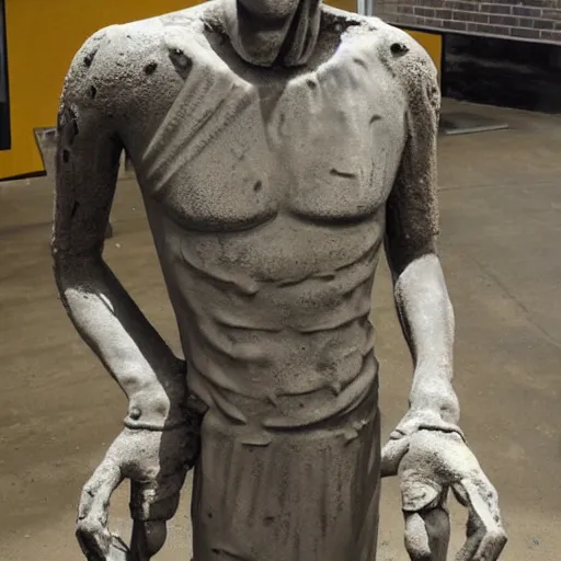 prompthunt: SCP-173 is a reinforced concrete sculpture of unknown origin  measuring 2.0 meters tall and weighing approximately 468 kg. The statue is  vaguely humanoid in shape, although improperly proportioned. Traces of  ketchup