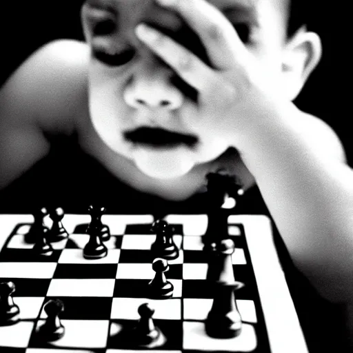 Image similar to black and white portrait photo of a monkey scratching his head, looking at a chess board, confused, annie liebovitz,