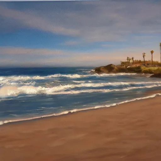 Image similar to san diego beach, oil on canvas, hyperrealism, photo realistic, artstation, centered, hdr