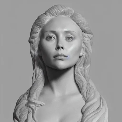 Prompt: a marble bust of actress Elizabeth Olsen, made of Carrara marble, detailed, intricate, CGI, cgsociety, trending on artstation, photograph, single subject, by Gian Lorenzo Bernini