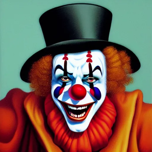 Prompt: The clown by Greg Hildebrandt
