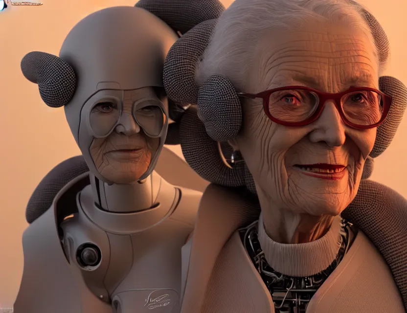 Prompt: photo beautiful granny robot cyborg by jean giraud, trending artstaition, unreal engine