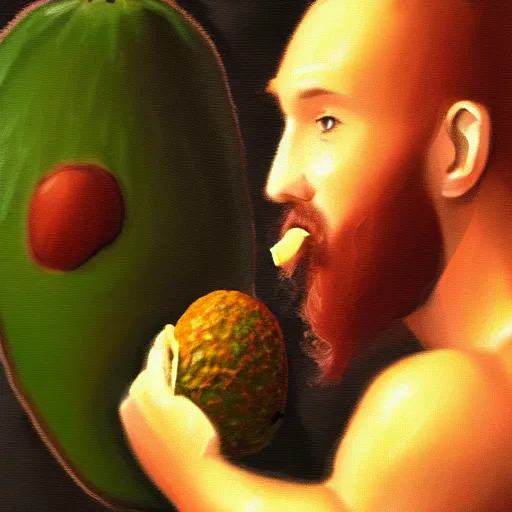 Image similar to man in a cave eating an avocado, landscape ultrarealistic, photorealism, golden ratio, art canvas, award winning, masterpiece, trending on artstation 8 k 1 5 0 mpx