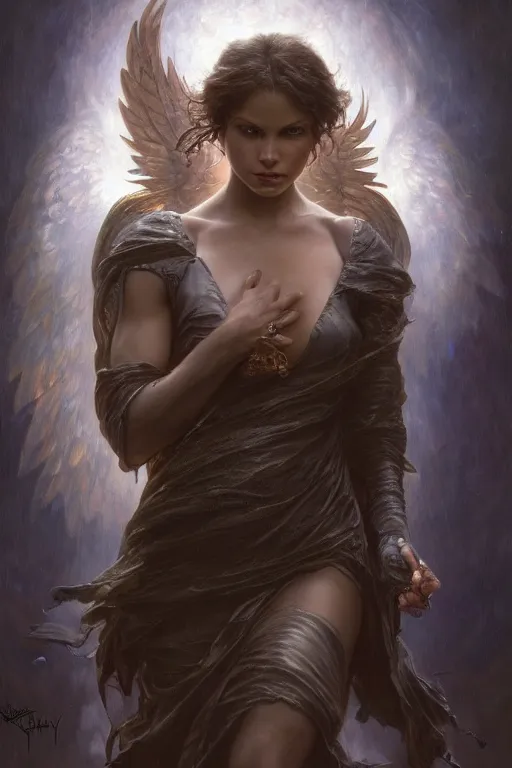 Prompt: a dark angel, detailed, 8 k, trending on artstation, smooth, sharp focus artwork by mark arian, artgerm, mark keathley, greg rutkowski and alphonse mucha