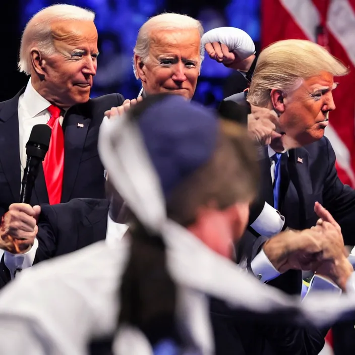 Image similar to joe biden and donald trump boxing match in ring, detailed sharp photo