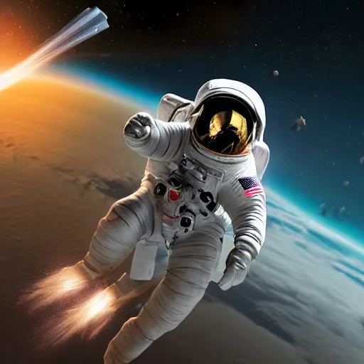 Image similar to astronaut badger going on a space walk, hyper realistic, cinematic lighting, 8K HD