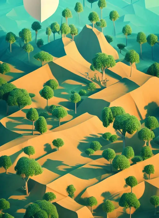 Image similar to a low poly isometric render of madagascar with baobab trees in the style of monument valley, intricate, elegant, smooth shading, soft lighting, illustration, simple, solid shapes, by magali villeneuve, jeremy lipkin and michael garmash, rob rey and kentaro miura style, octane render, zaha hadid, midsommar