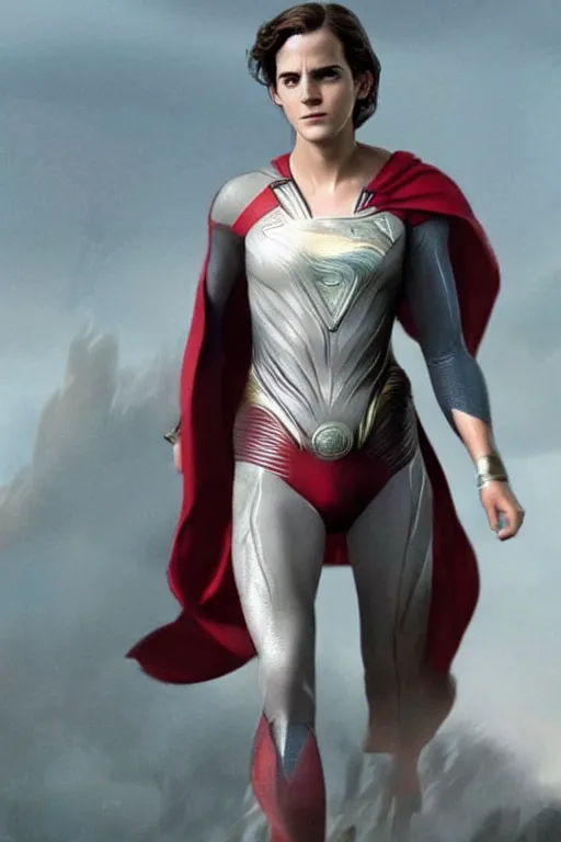 Image similar to a fancy close up of Man of Steel cast as Emma Watson by Greg Rutkowski, full body shot