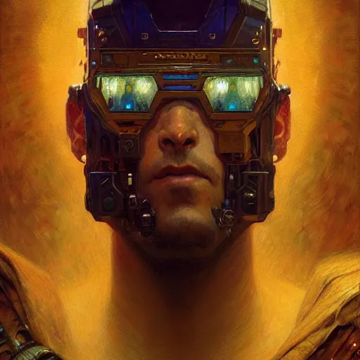 Image similar to portrait of a cubehead. shadowrun furaffiniy cyberpunk fantasy highly detailed painting by gaston bussiere craig mullins jc leyendecker gustav klimt artgerm greg rutkowski john berkey, bergey, craig mullins, ruan jia, raymond swanland, jeremy mann, tom lovell, alex malveda