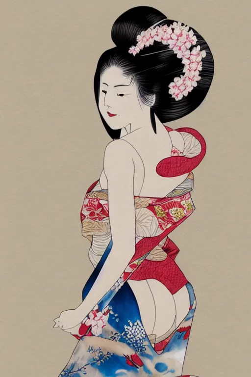 Prompt: extremely sensual geisha full body, seductive pose, full body, digital art, 8k, character, realistic, portrait, photorealism, japan watercolour, masterpiece art